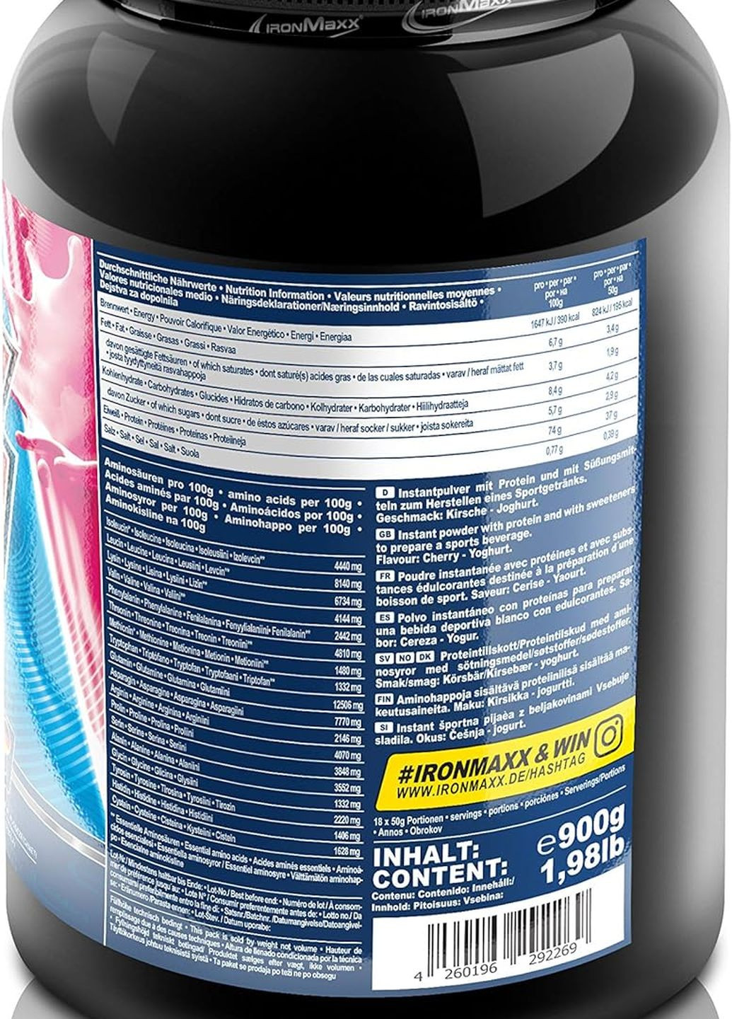 Протеїн 100% Whey Protein 900 g (Cherry-Yoghurt) Ironmaxx (276459103)