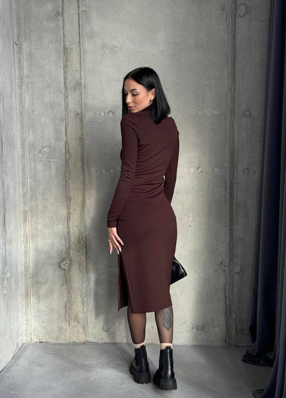 Темно-коричнева жіноча сукня рубчик No Brand