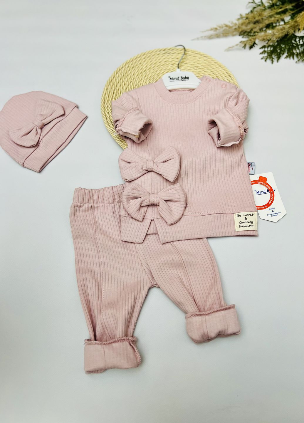 Светло-розовый демисезонный костюм 3-ка с шапочкой бантик для девочек Murat baby