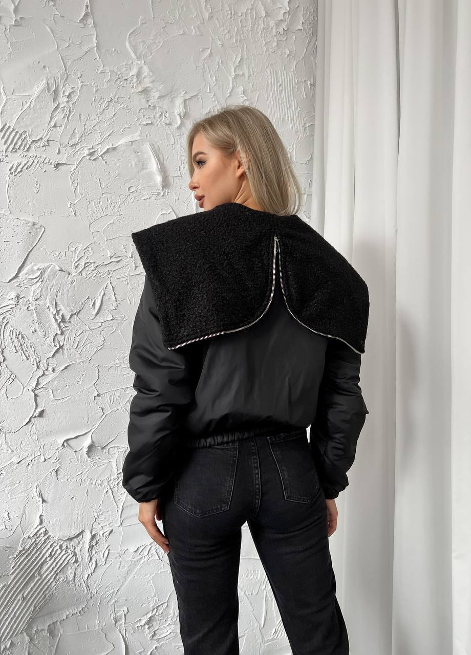 Черная женская укороченная курточка черного цвета 396842 New Trend
