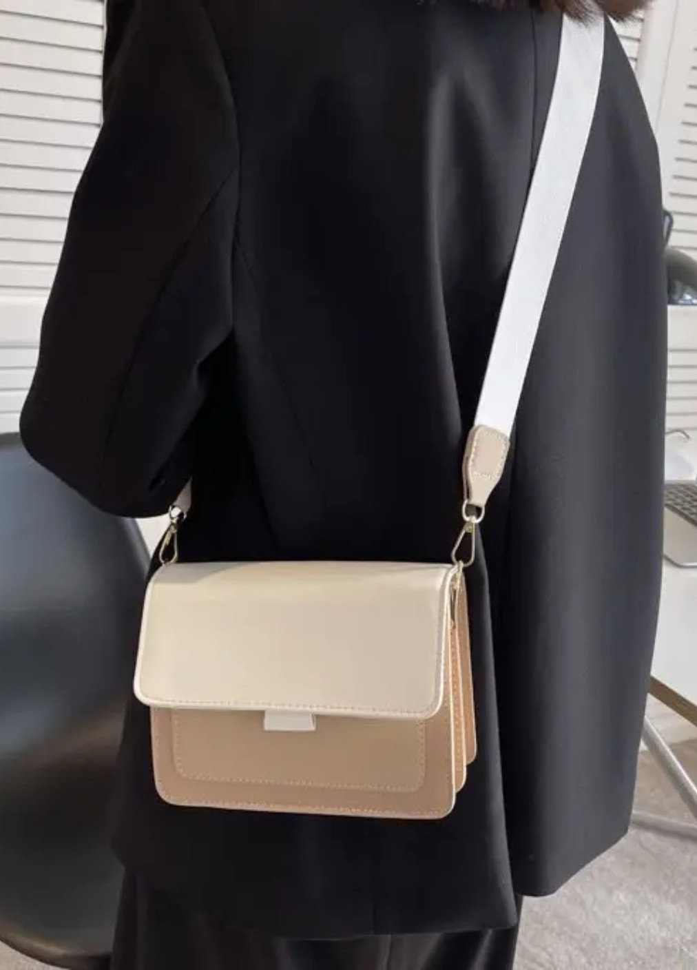 Женская классическая сумочка через плечо кросс-боди бежевая коричневая No Brand (256992582)