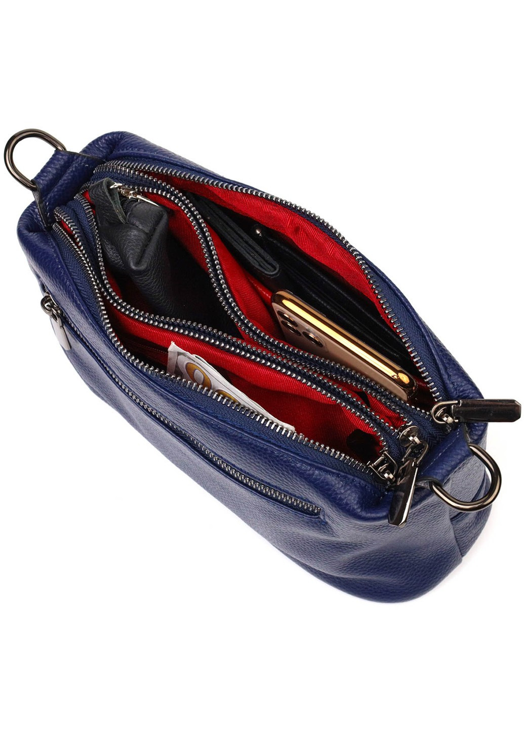 Шикарна сумка на три відділення з натуральної шкіри 22137 Синя Vintage (260360850)