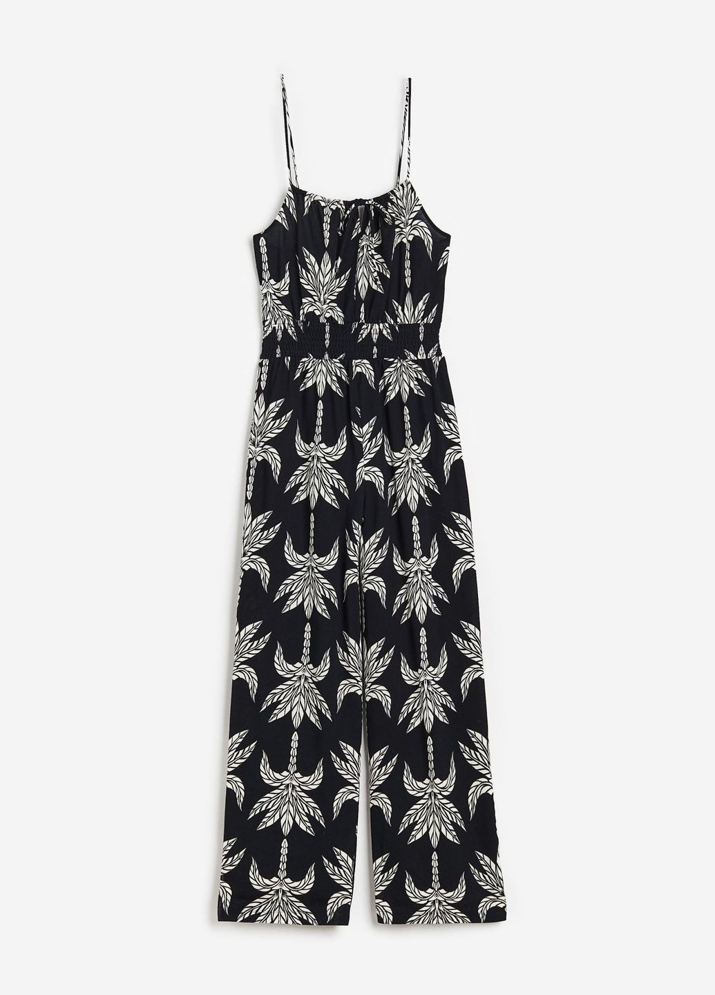 Комбінезон з прибірною талією на кокетці H&M квітковий чорно-білий повсякденний бавовна