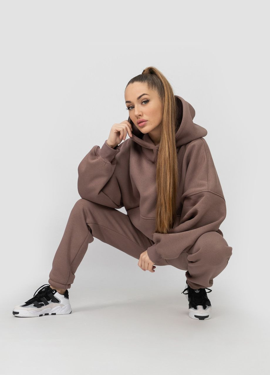 Женский костюм на флисе свитшот с капюшоном и штаны Мокко Maybel (270369455)