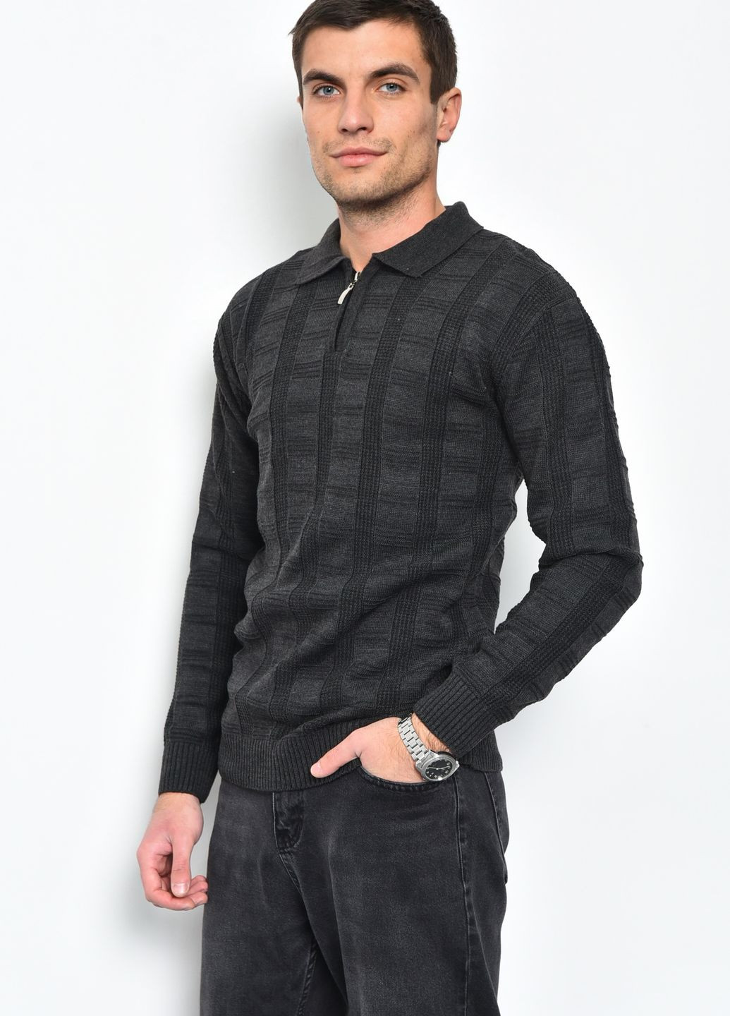 Темно-серый демисезонный свитер мужской темно-серого цвета акриловый пуловер Let's Shop