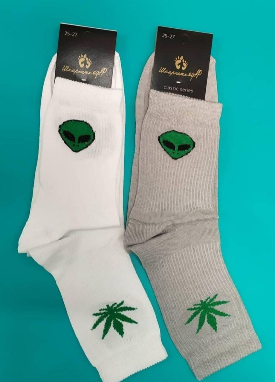 Модні білі високі шкарпетки прикол з принтом Маріхуана No Brand (266914230)