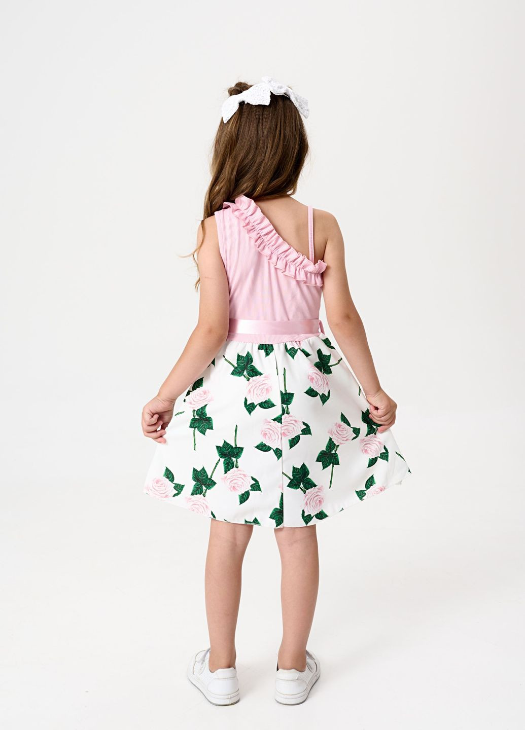 Летний сарафан с открытым плечом розовый + сумочка на цепочке Yumster в цветочек