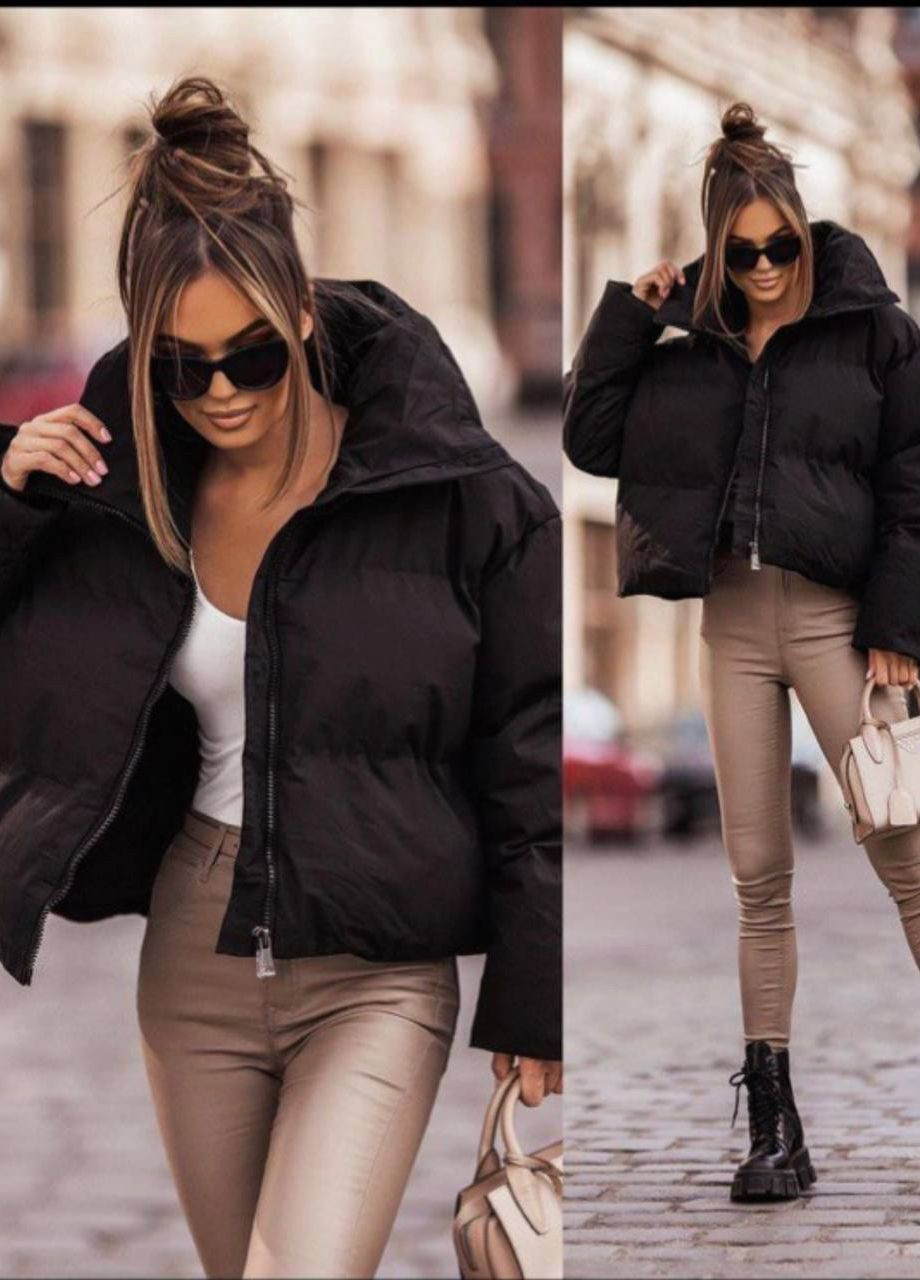 Черная женская укороченная теплая курточка цвет черный р.42/44 448644 New Trend
