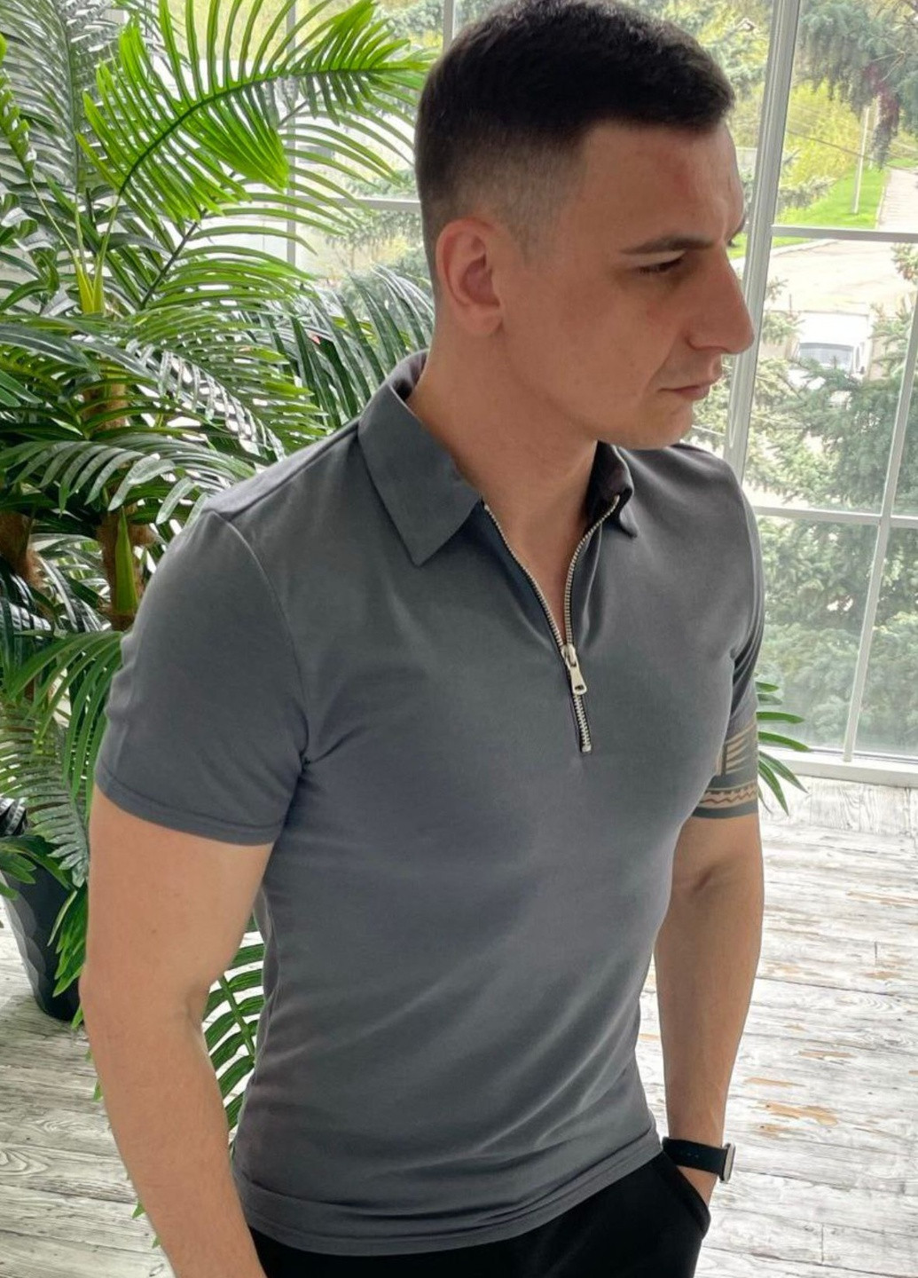 Сіра чоловіча футболка-поло No Brand