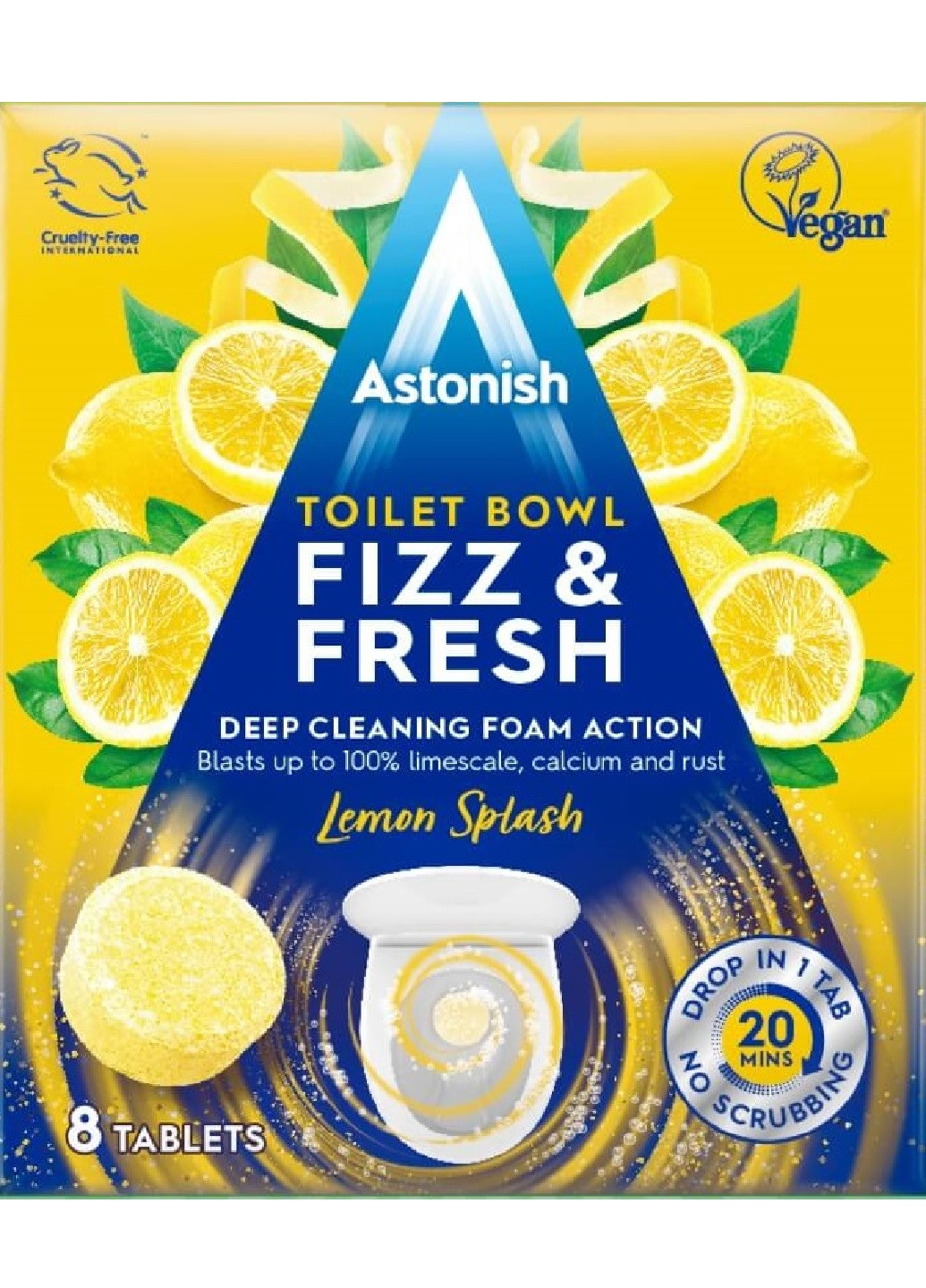 Таблетки для чищення унітазу Toilet Bowl Fizz&Fresh Lemon Splash 8шт Astonish (257476479)