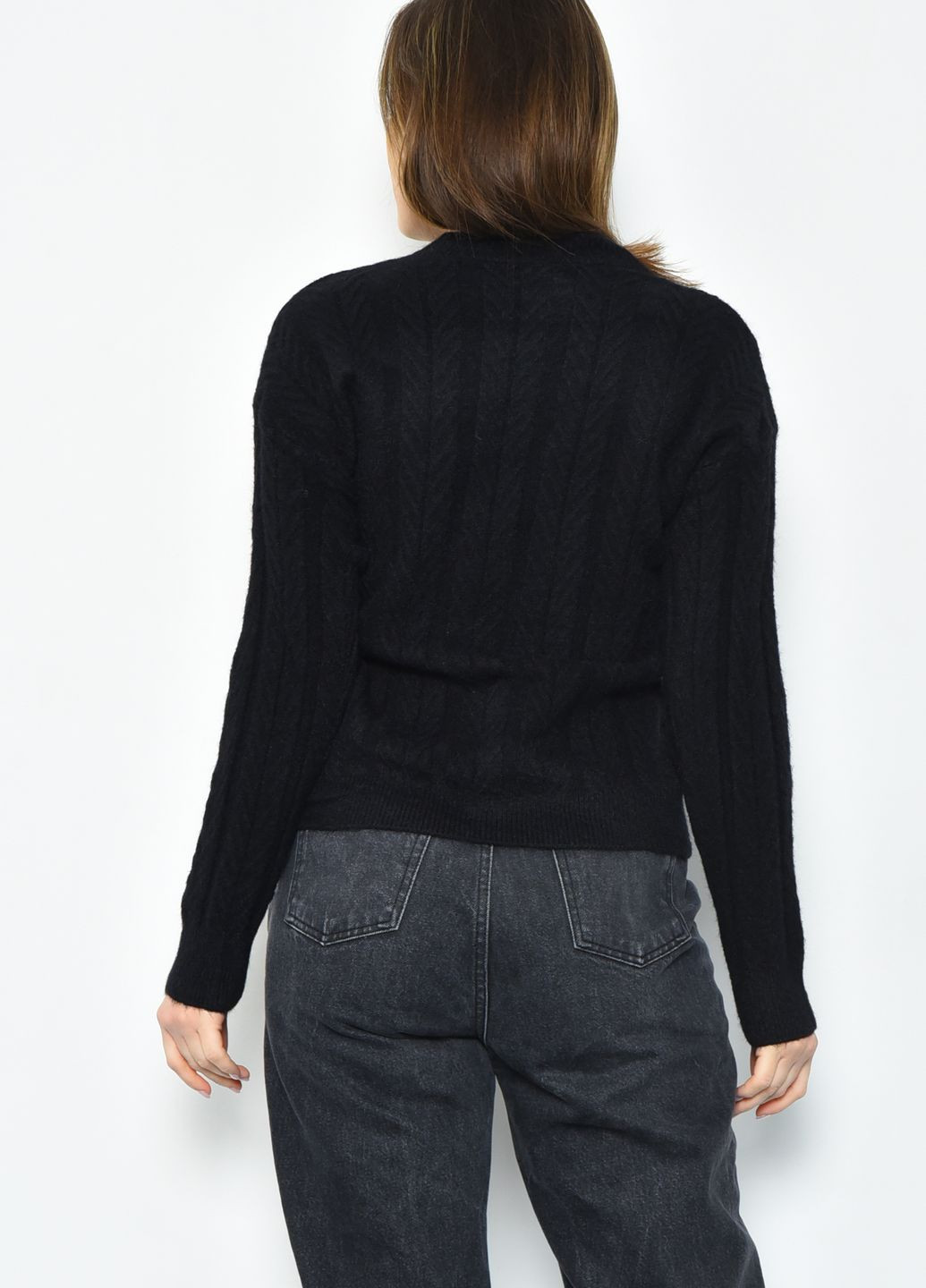 Чорний зимовий светр жіночий ангора чорного кольору пуловер Let's Shop