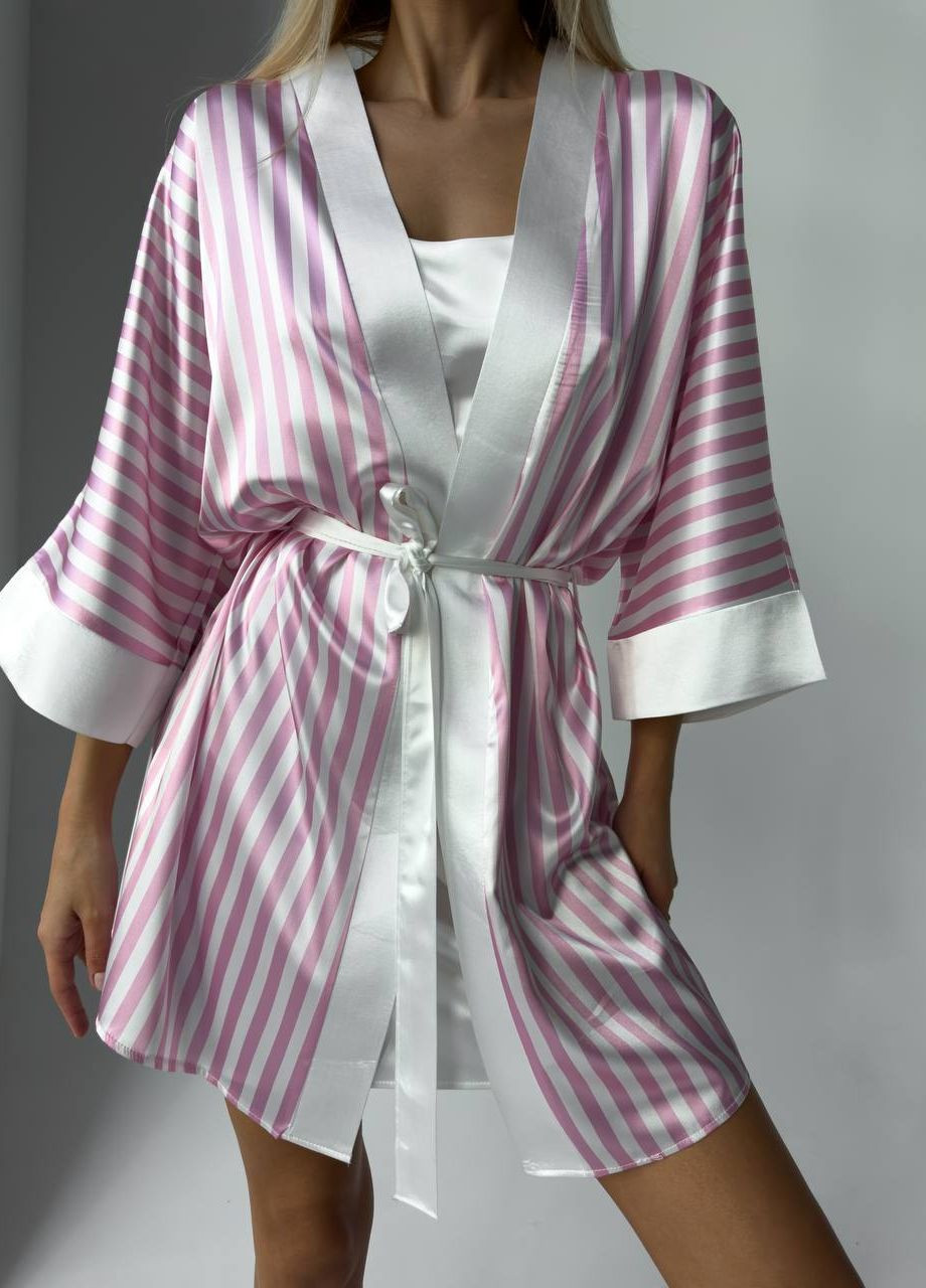Светло-розовая невероятная пижама рубашка+халат из лого vs Vakko