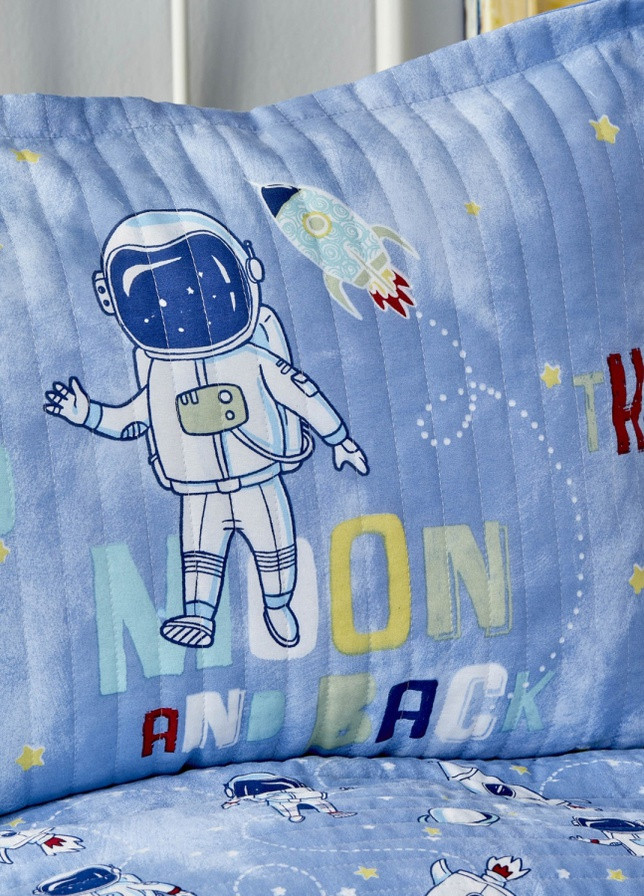 Покривало стьобане з наволочкою - Astronot lacivert синій підлітковий Karaca Home (258616440)