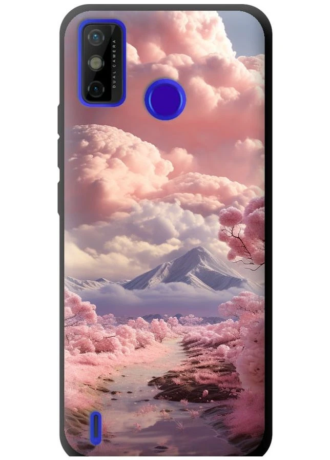 TPU чорний чохол 'Рожеві хмари' для Endorphone Tecno Spark 6 Go KE5 (267238869)