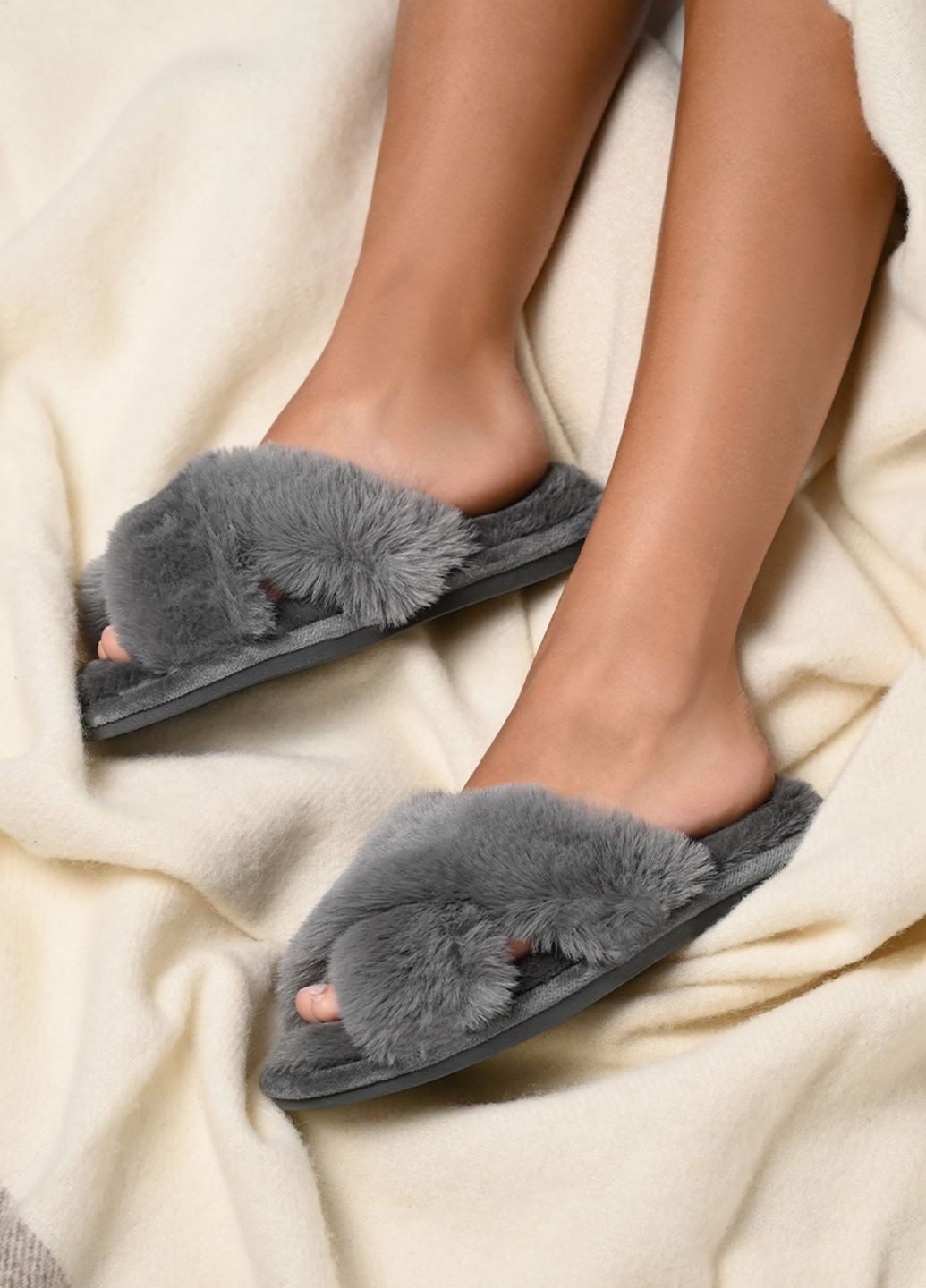 Серые тапочки женские меховые rada, р. 38-39, антрацит MVM