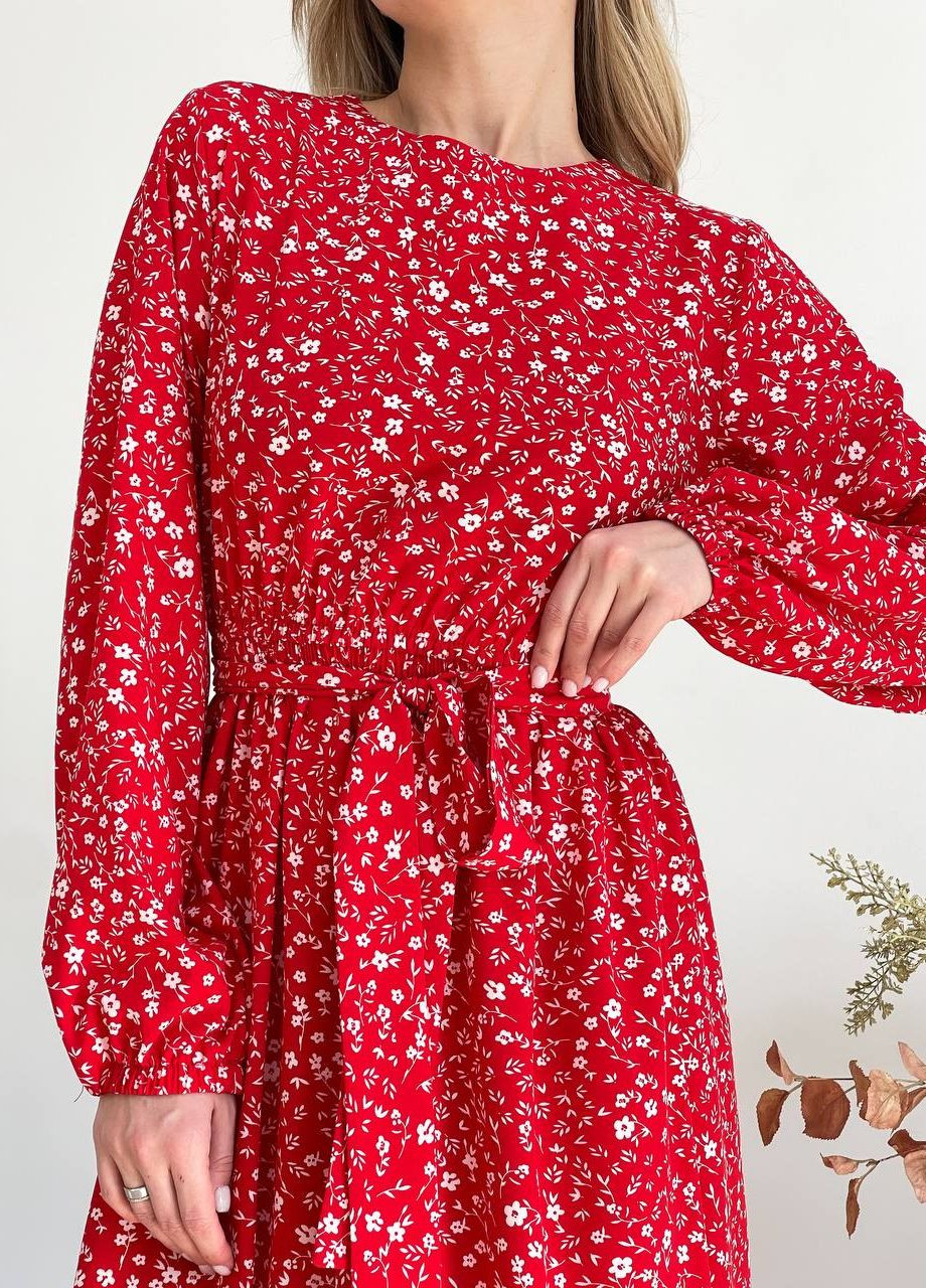Красное повседневный платье клеш Garna с цветочным принтом