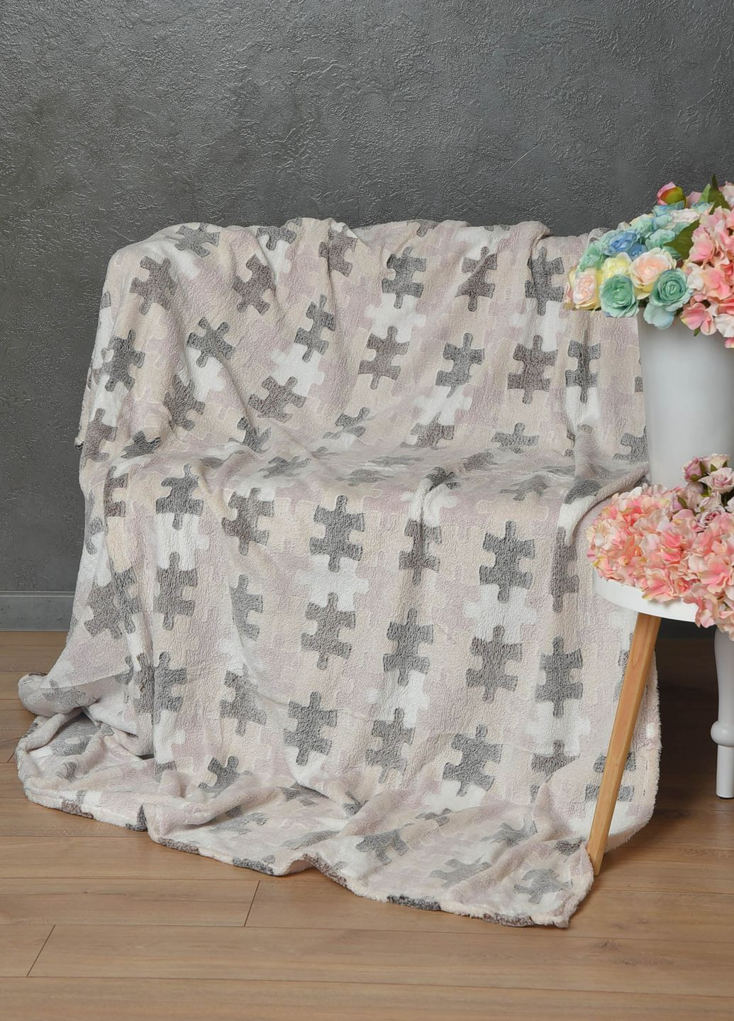 Плед молочного кольору з принтом розмір 180*200 Let's Shop (262376975)