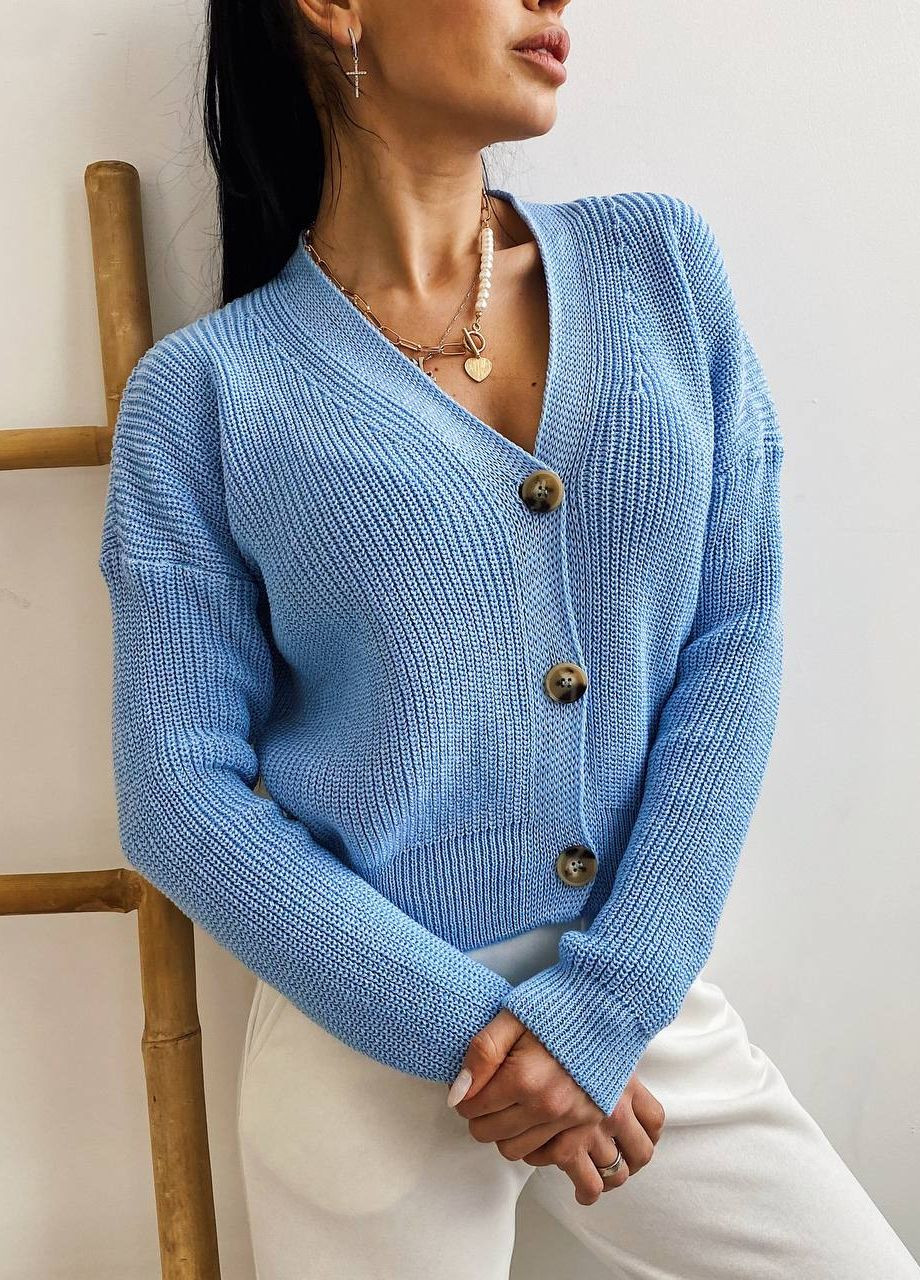 Жіноча кофта з бавовни на гудзиках блакитного кольору р.42/46 363189 New Trend (270139855)