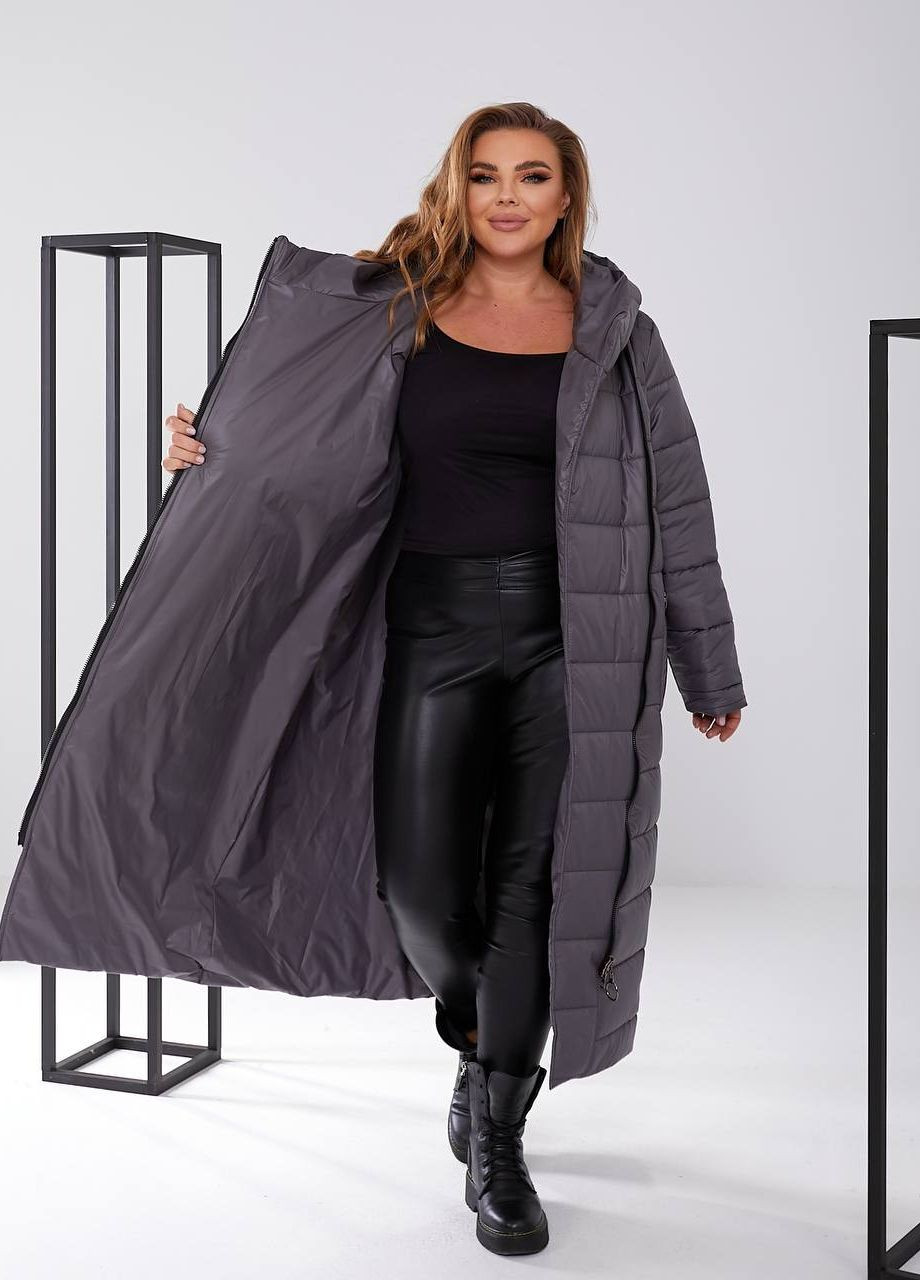 Серая женская куртка-пальто из плащевки цвет графит р.48/50 448426 New Trend