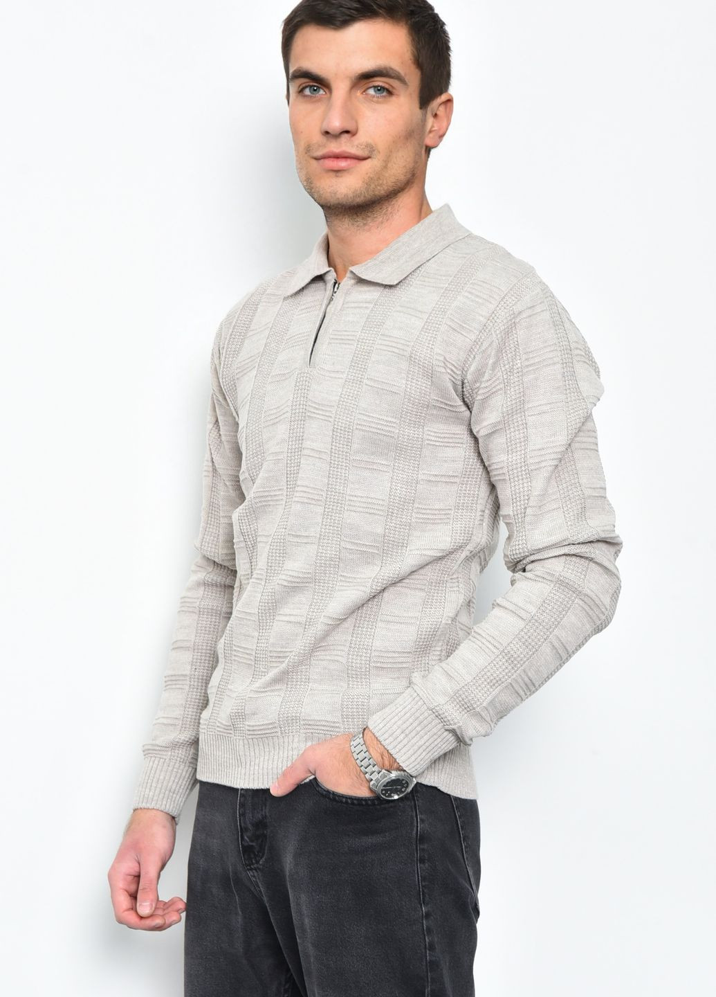 Бежевый демисезонный свитер мужской бежевого цвета акриловый пуловер Let's Shop
