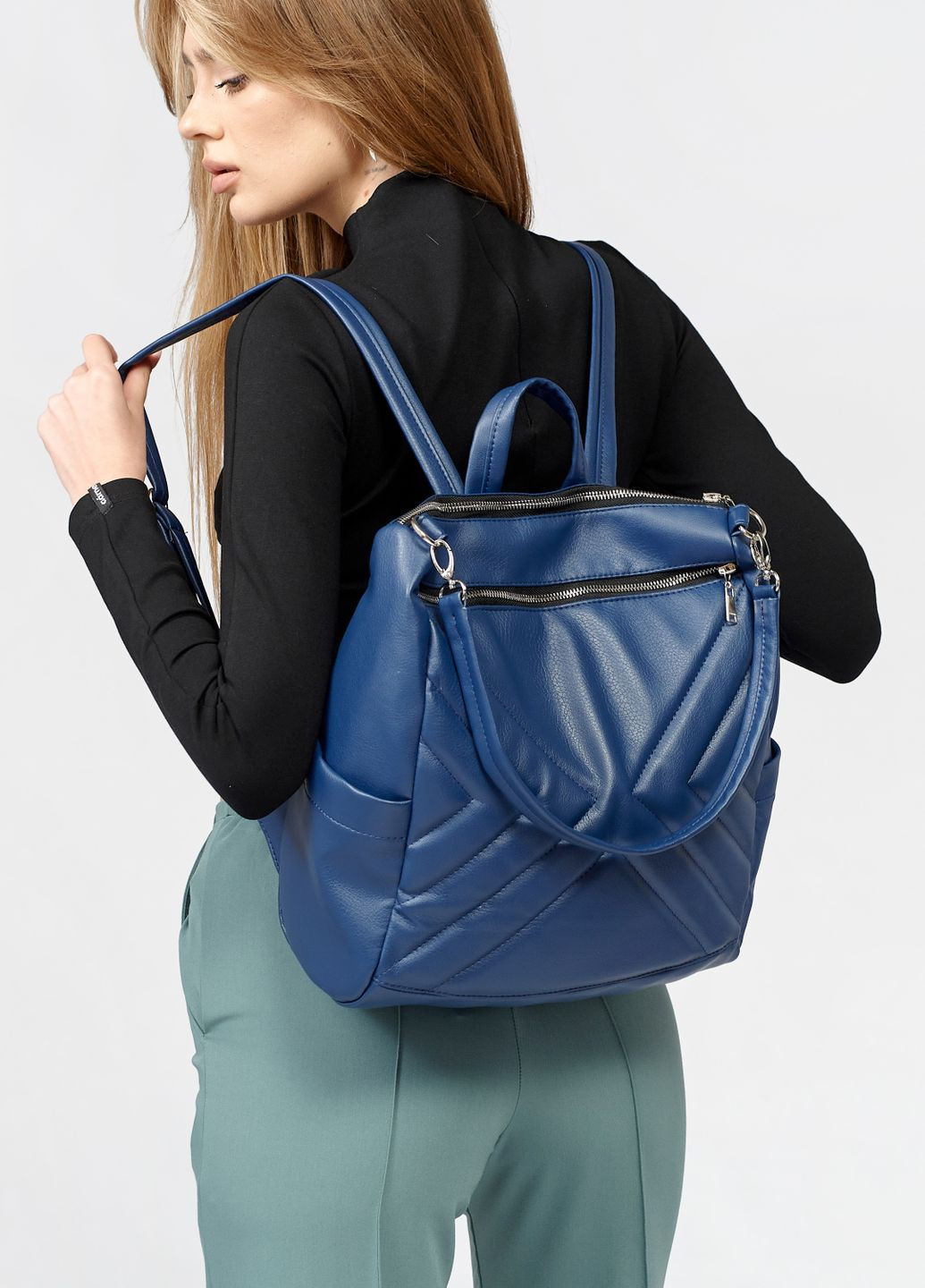 Женский рюкзак-сумка Trinity строченный темно-синий Sambag (260271095)