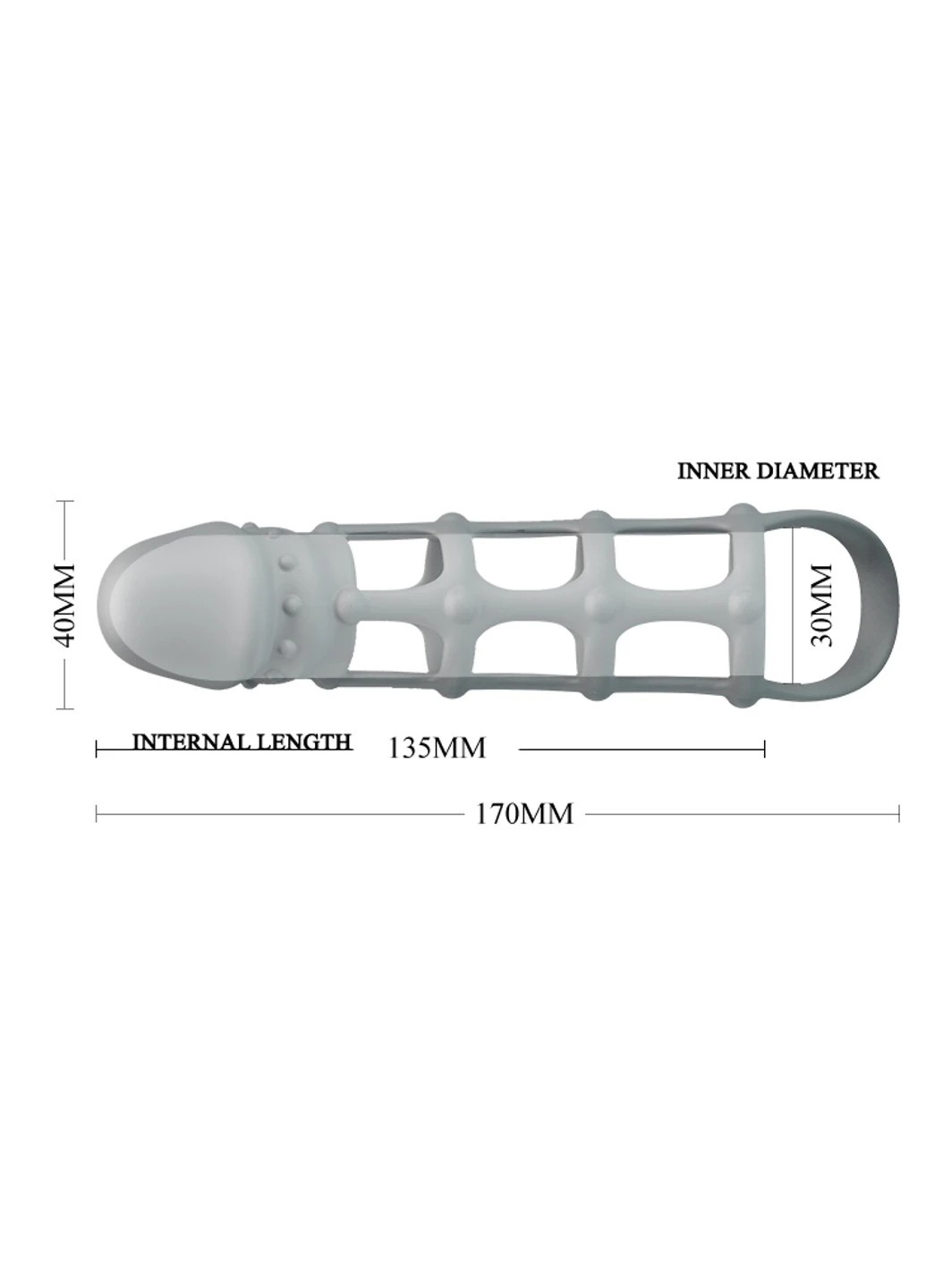 Ажурная насадка Penis Sleeve With Ball Strap, BI-026234. Langsha (266826278)