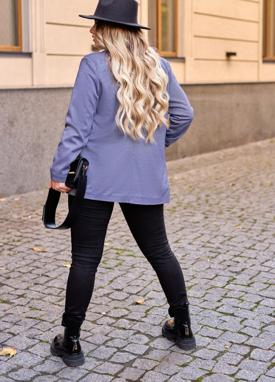 Женский пиджак на подкладке с накладными карманами голубой р.48/50 384656 New Trend (258646590)