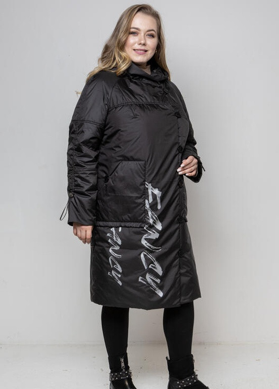 Черное демисезонное Женское пальто с капюшоном DIMODA