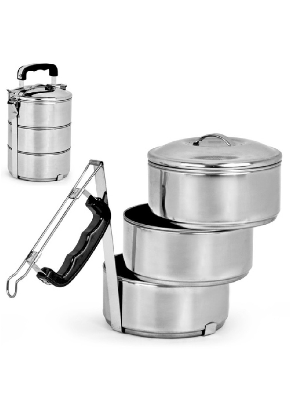 Набор комплект пищевых металлических судков контейнеров с ручкой 3 штуки нержавеющая сталь 550 мл (474905-Prob) Unbranded (260165293)