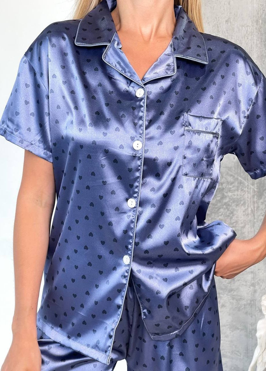 Голубая всесезон женская летняя пижама рубашка и шорты рубашка + шорты No Brand