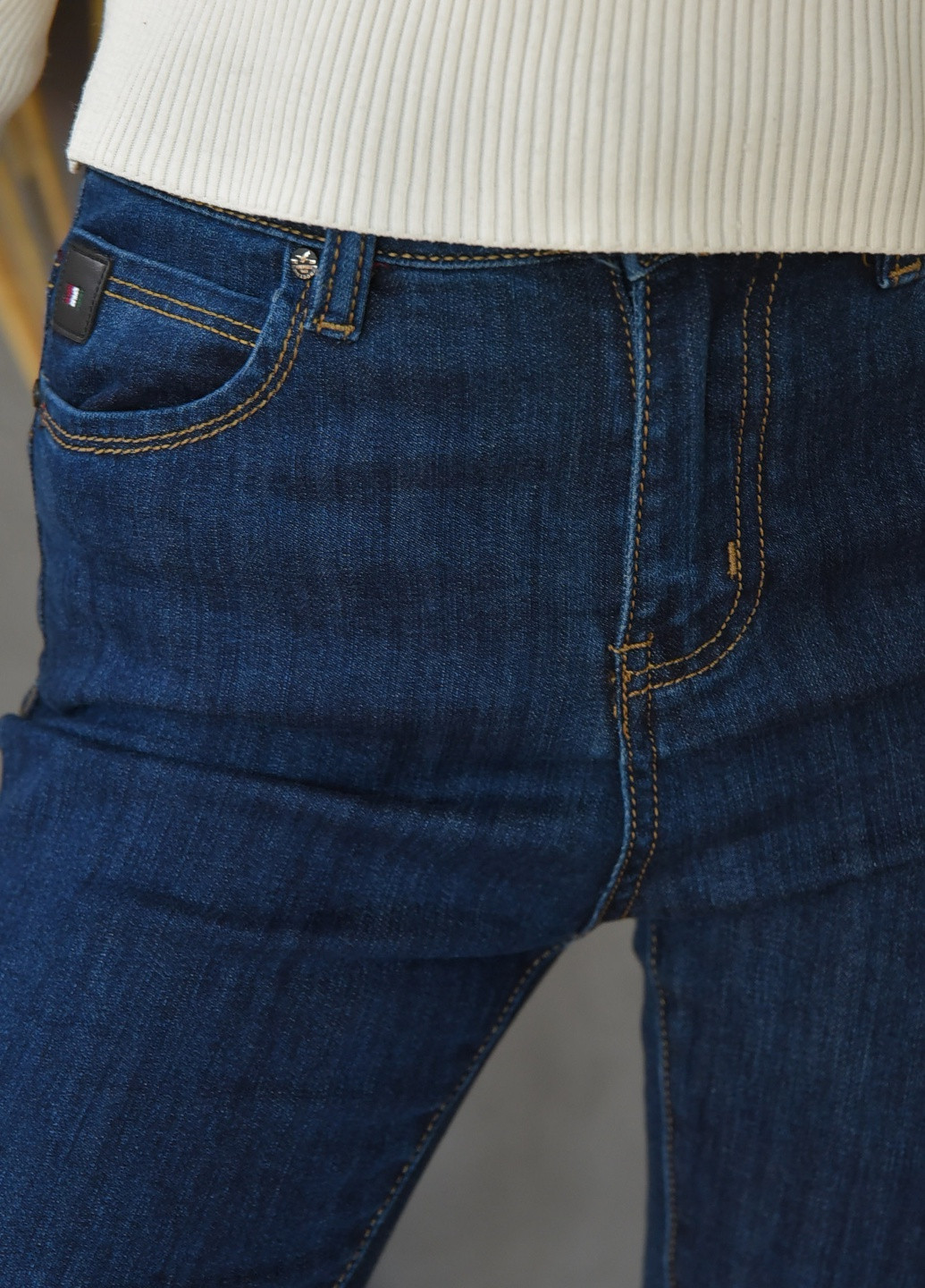 Темно-синие демисезонные зауженные джинсы подростковые темно-синего цвета Let's Shop