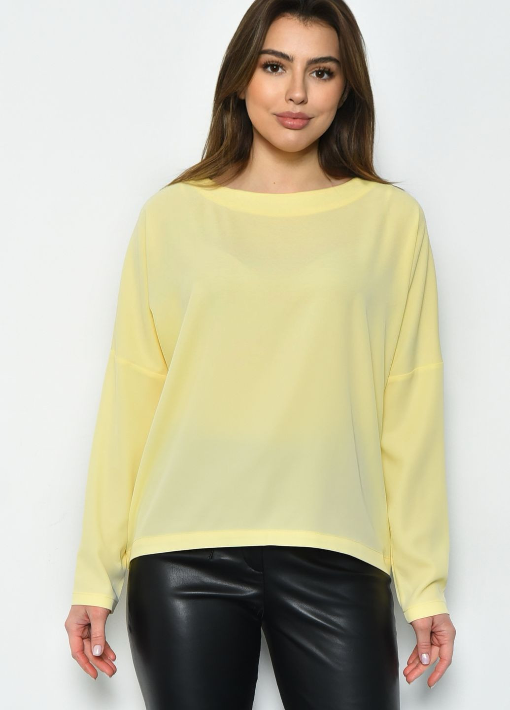 Жёлтая блуза женская однотонная желтого цвета с баской Let's Shop