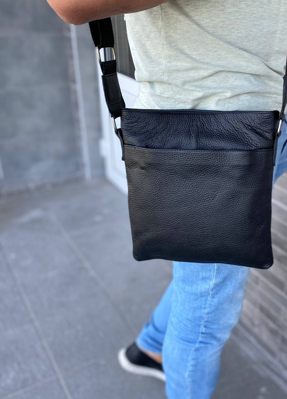 Чоловіча шкіряна сумка барсетка через плече Black Flash Up No Brand (258662338)