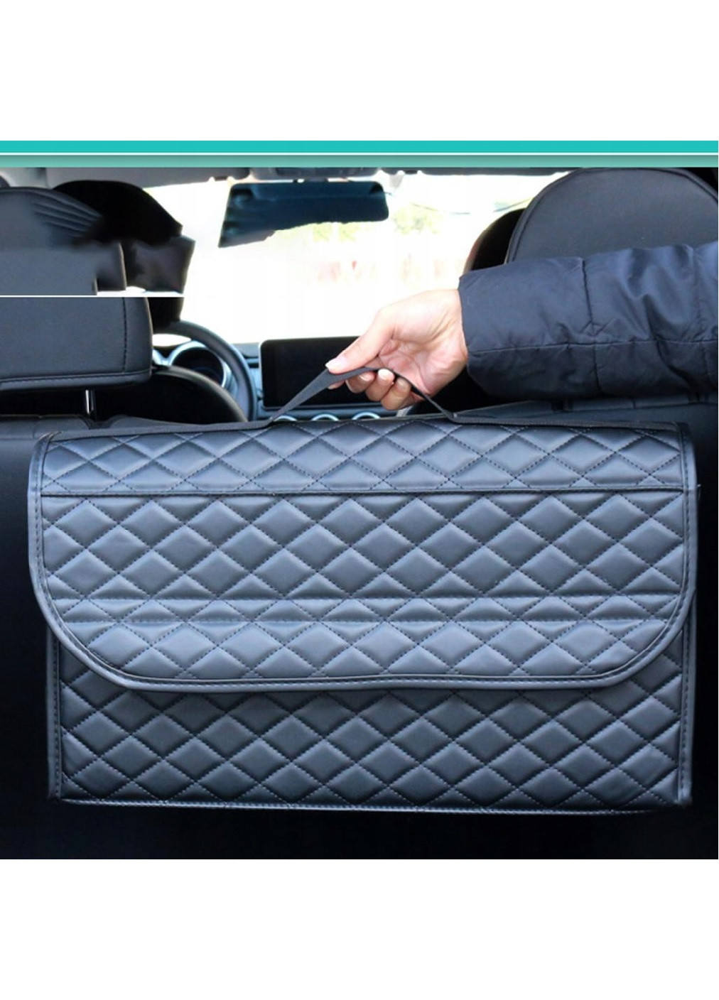 Органайзер короб бокс сумка с крышкой на липучке ручкой в багажник машину автомобиль экокожа 50х25х15 см (475971-Prob) Черный Unbranded (275332308)
