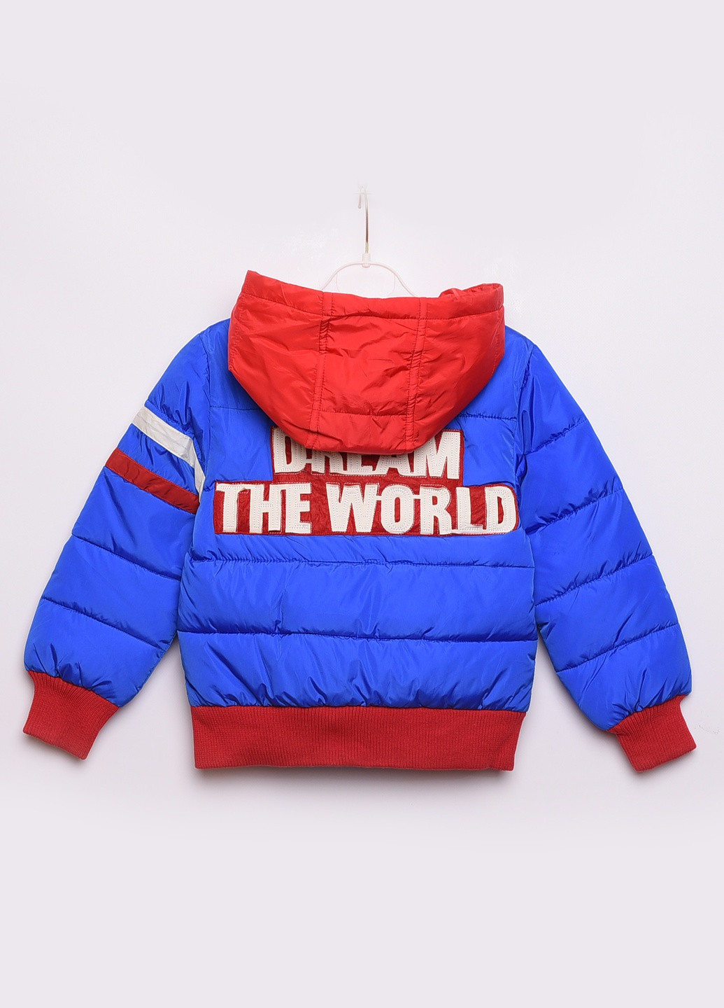 Синяя демисезонная куртка детская демисезон синяя с красным с надписями Let's Shop