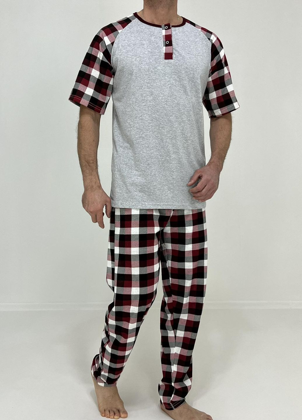 Пижама мужская Nico футболка + штаны в клетку 58-60 Серая 83676857-3 Triko (276708877)