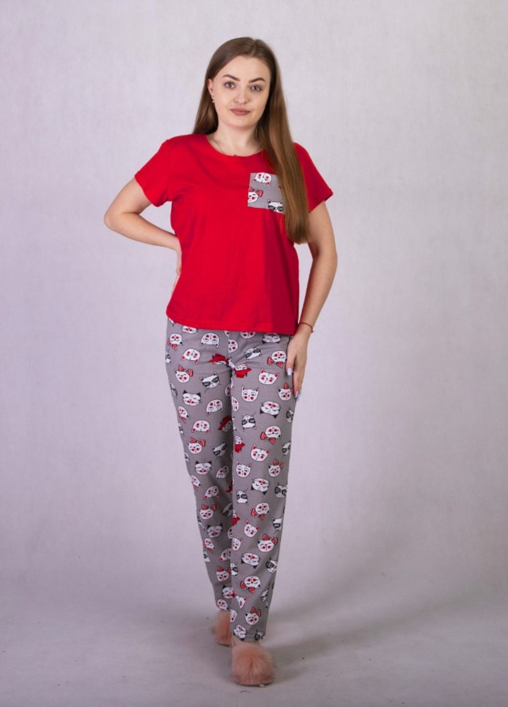 Женская пижама домашний костюм с футболкой и штанами Funny Cat No Brand (266623457)
