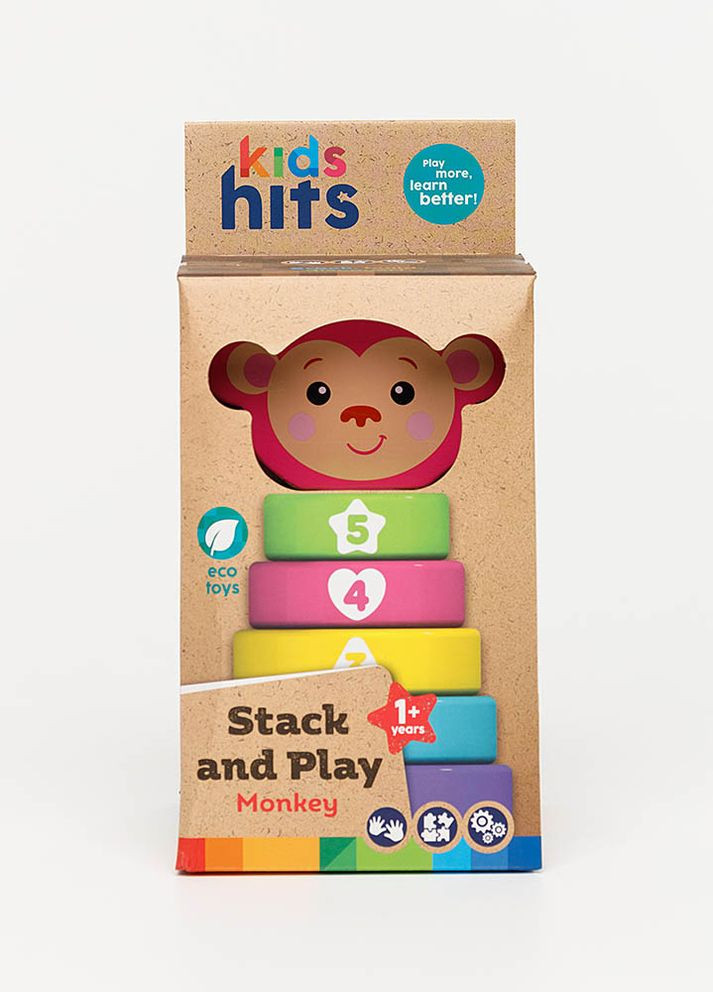 Дерев'яна іграшка пірамідка "Мавпочка" колір різнокольоровий ЦБ-00231353 Kids Hits (266131631)