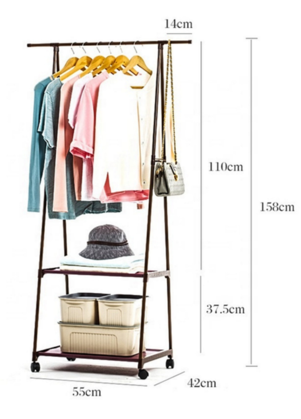 Пересувна підлогова вішалка для одягу на коліщатках з двома полками для взуття Good Idea the new coat rack (259296060)