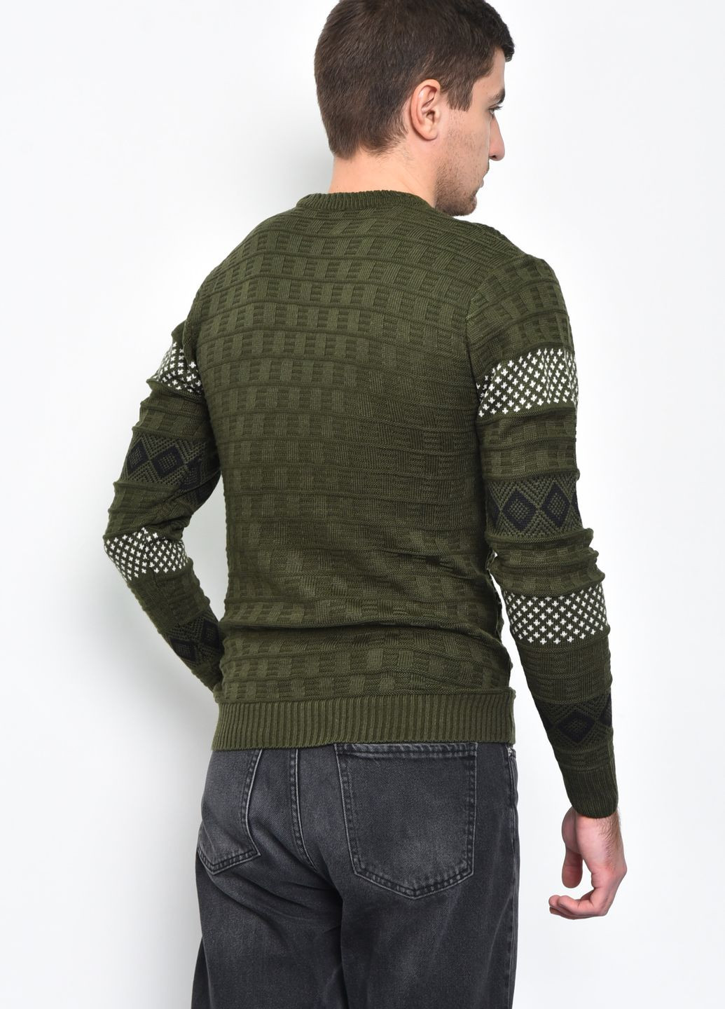 Зелений демісезонний светр чоловічий зеленого кольору акриловий пуловер Let's Shop