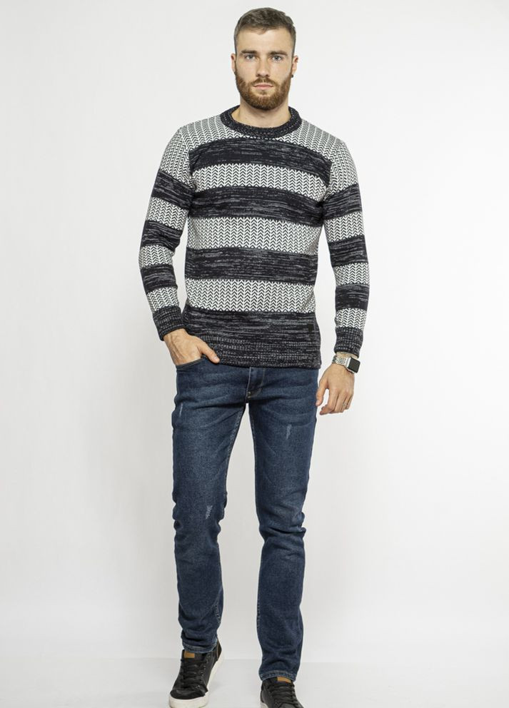 Прозрачный зимний стильный мужской свитер (чернильный-стальной) Time of Style