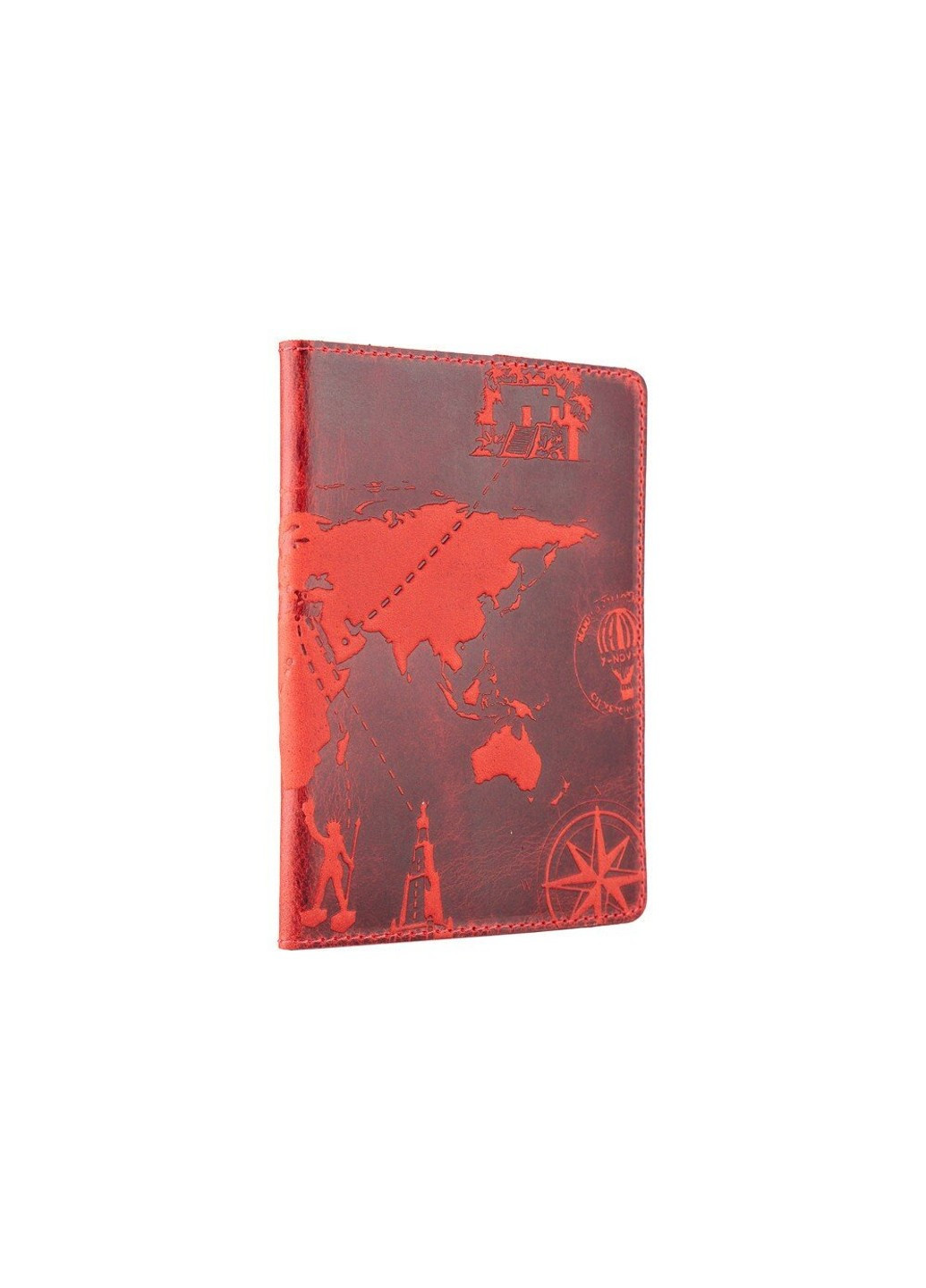 Обкладинка для паспорта зі шкіри HiArt PC-02 7 wonders of the world Червоний Hi Art (268371737)
