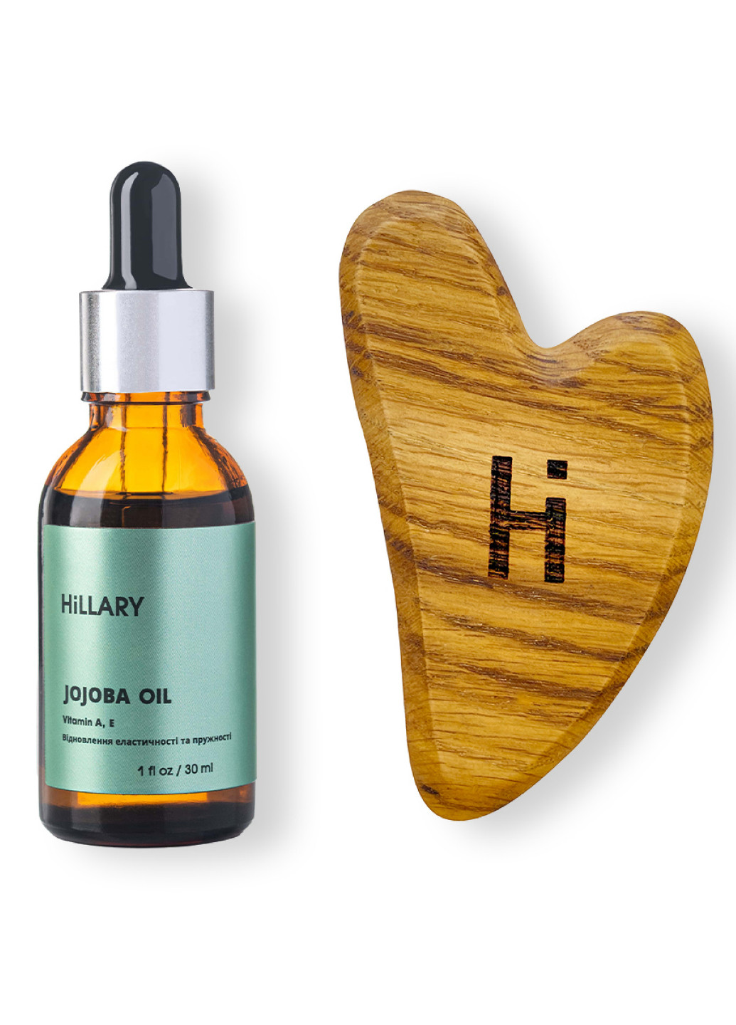 Шкребок гуаша для обличчя дерев‘яний + Органічна олія жожоба Hillary (256995218)