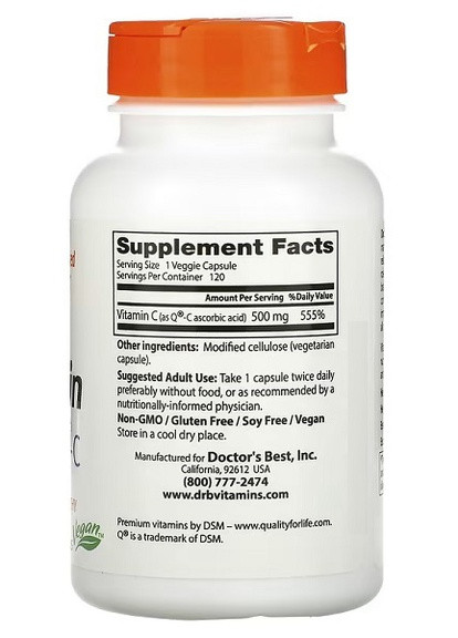 Vitamin C 500 mg 120 Veg Caps Doctor's Best (258498927)