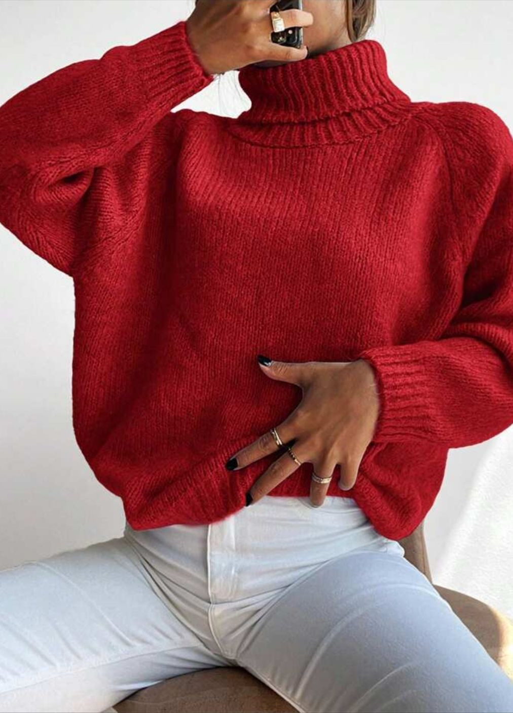 Бордовий теплий светр з вільною горловиною бордовий You Best