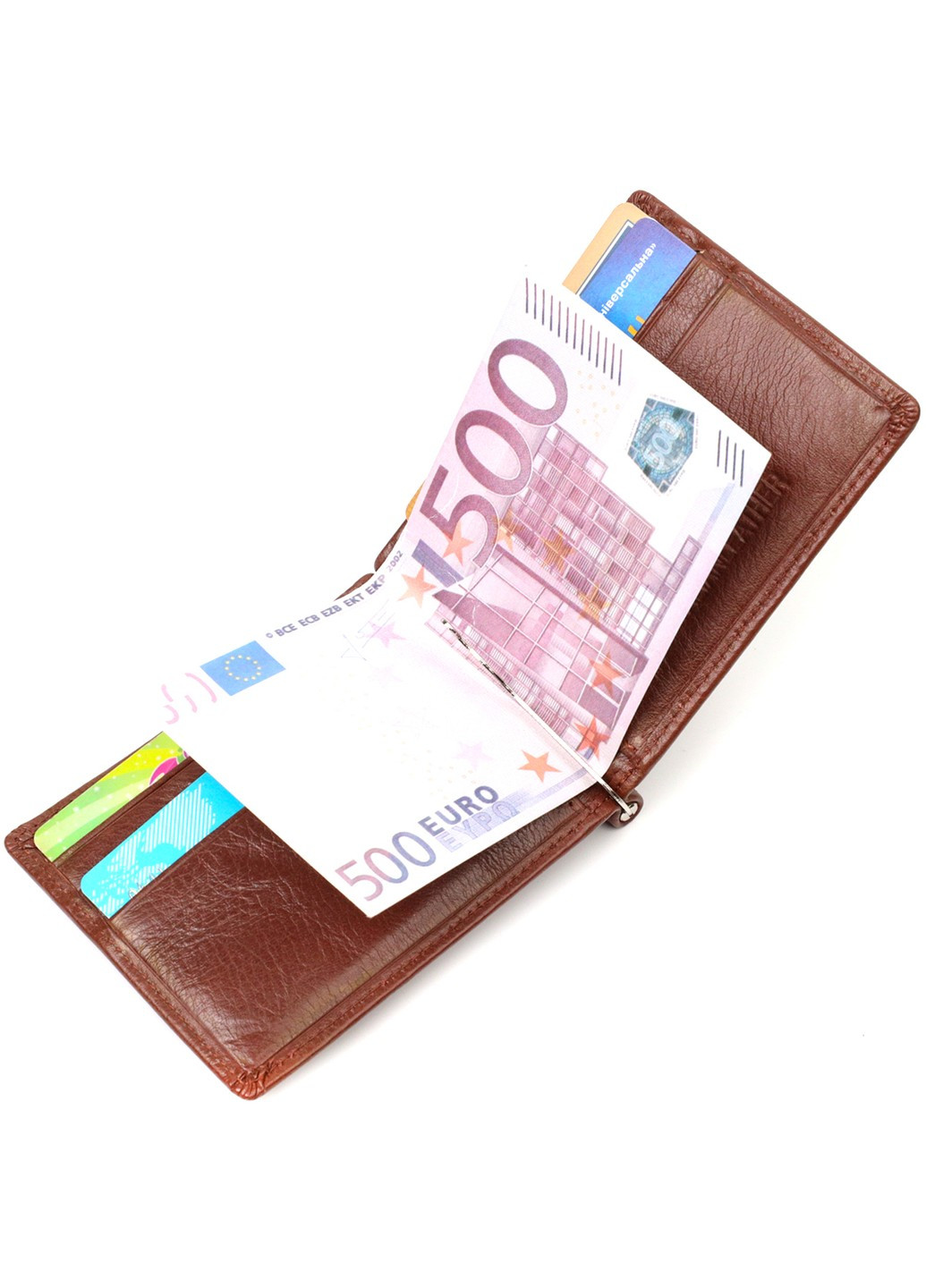 Удобный зажим для денег из натуральной гладкой кожи 19427 Коричневый st leather (267927757)