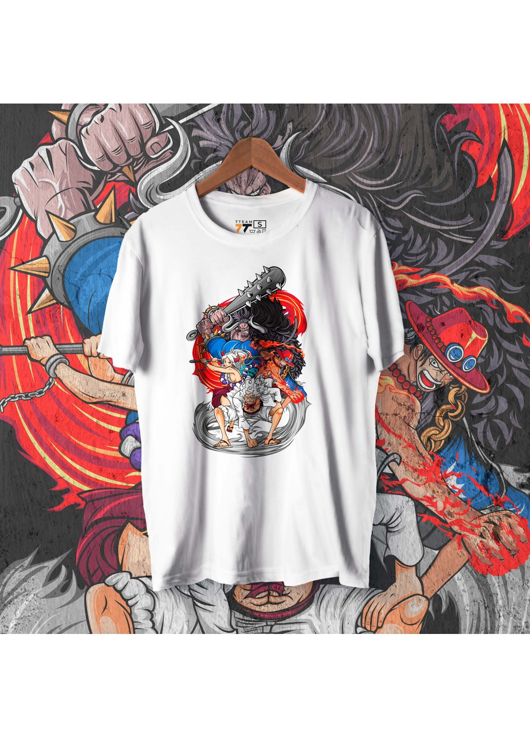 Белая футболка c принтом ван пис - луффи, эйс, ямато и кайдо No Brand