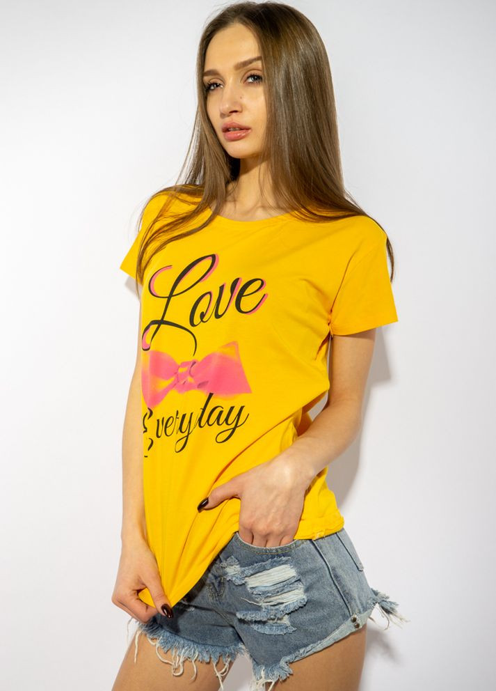 Желтая летняя футболка женская с принтом (желтый) Time of Style