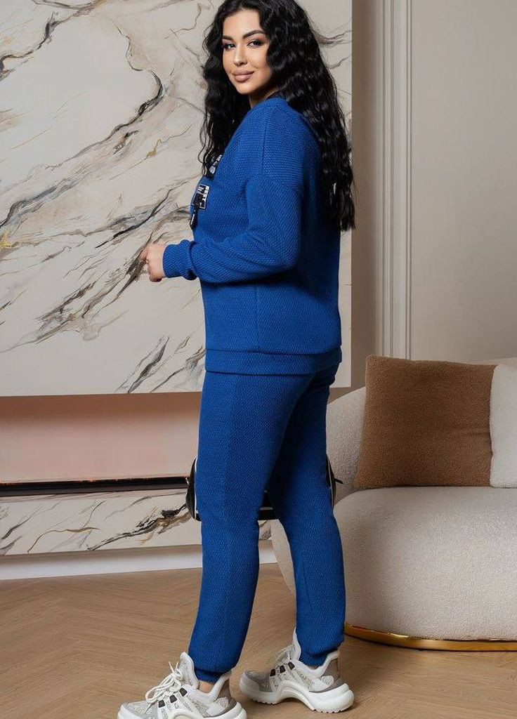 Спортивный костюм женский синего цвета Let's Shop (276774326)