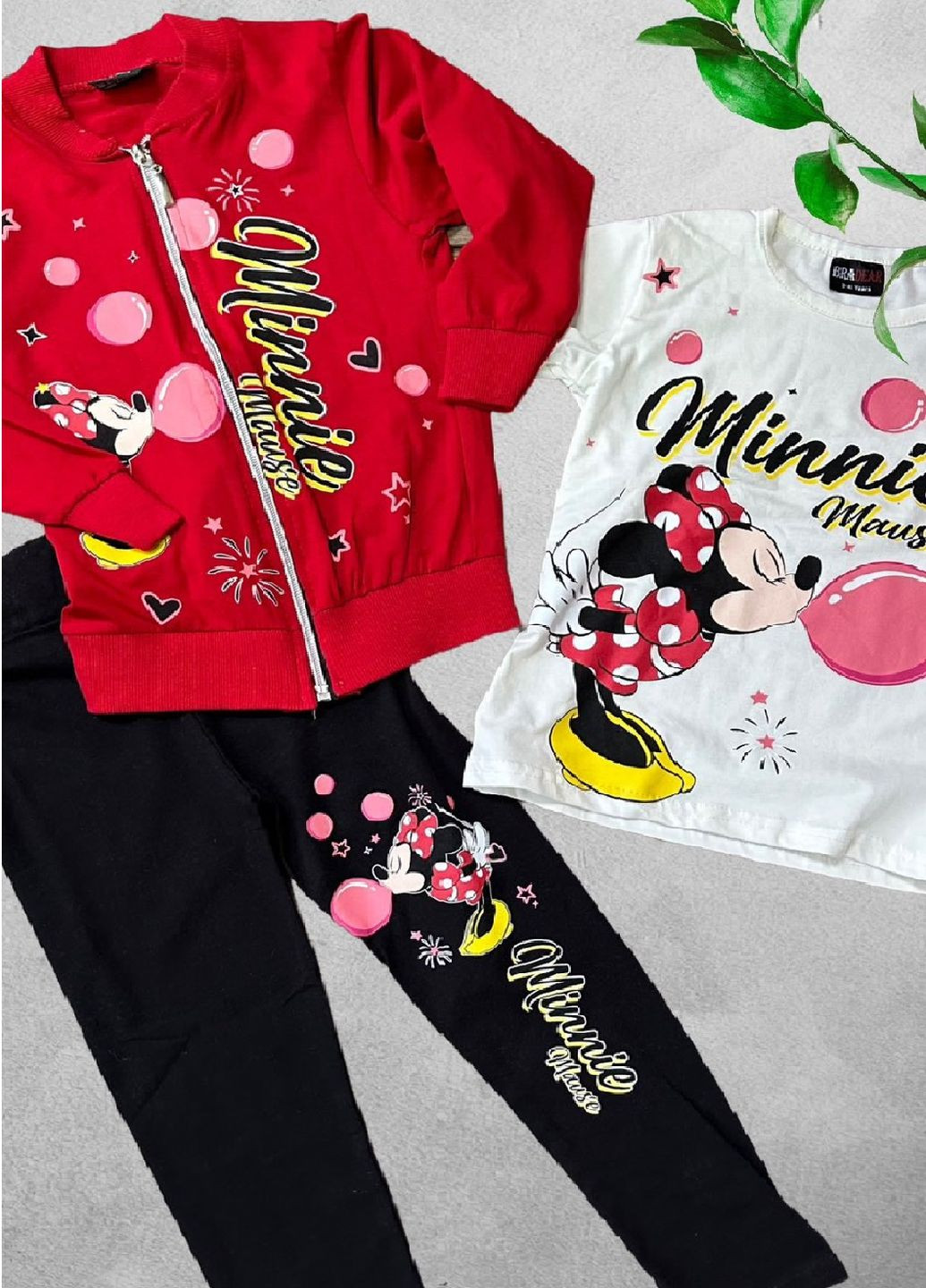 Спортивный костюм тройка ( футболка+кофта на замке+леггинсы) Minnie Mouse (Минни Маус) No Brand (276530001)